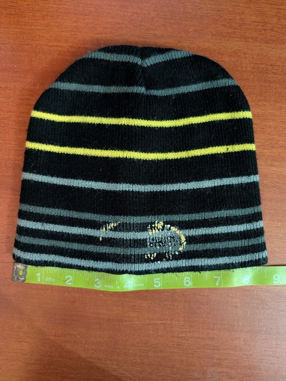 Black Striped Beanie Hat.